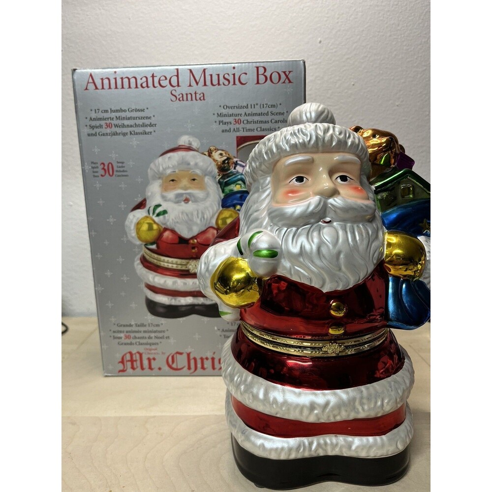 Mr. Christmas Animated Music Box Santa 11” tall plays 30 Christmas carols 2006